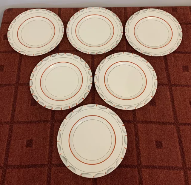 6 Myott Son & Co Ltd Salad Plates 9” Hand Painted Red & Grey (Lot 1)