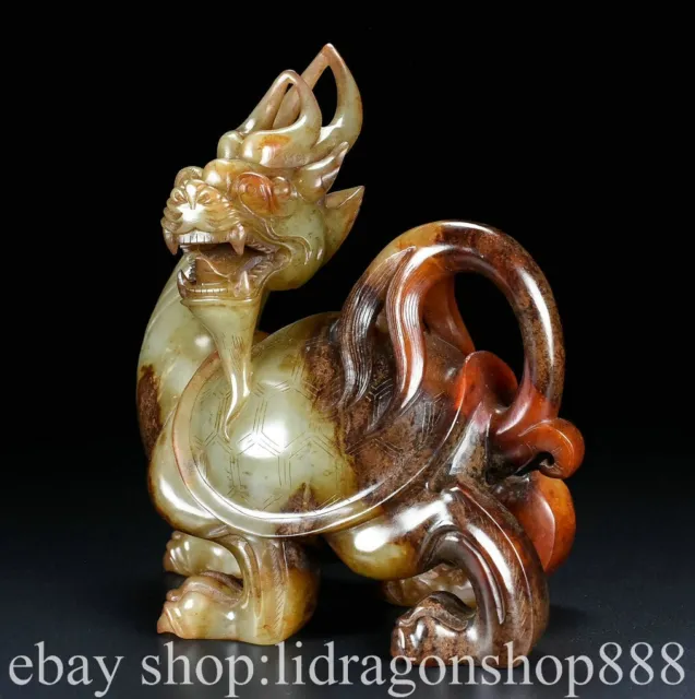 6" Chinese Natural Hetian Nephrite Jade Carving Dragon turtle Statue Sculpture