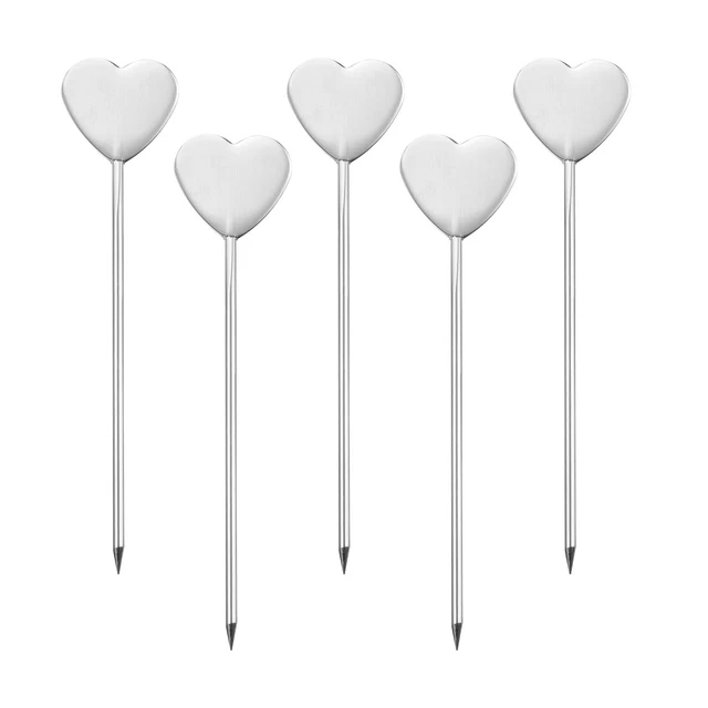 4.8" Metal Cocktail Toothpicks Heart Shape Drink Picks Cocktail Skewer 5Pcs
