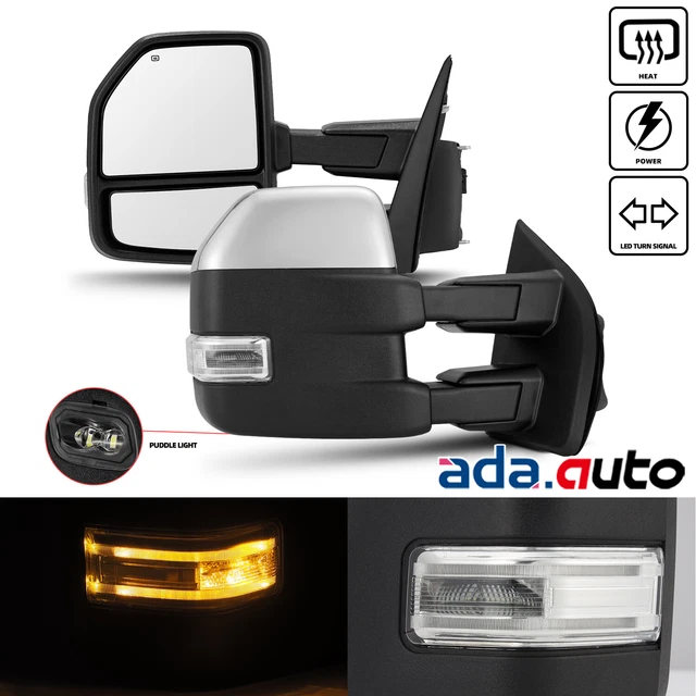 Fit 15-18 Ford F150 Power Heated Puddle LED Turn Signal Chrome Towing Mirrors