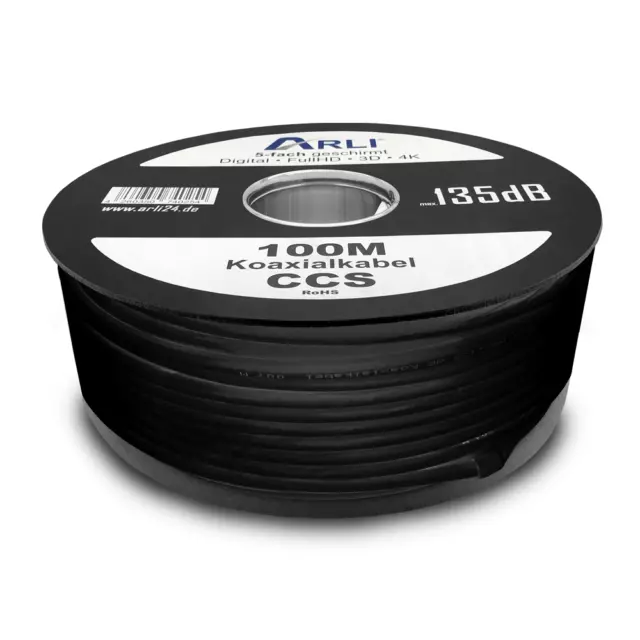 100m Koaxialkabel 135dB schwarz TV Sat Kabel 4K HD Koaxial Koax Digital Antenne