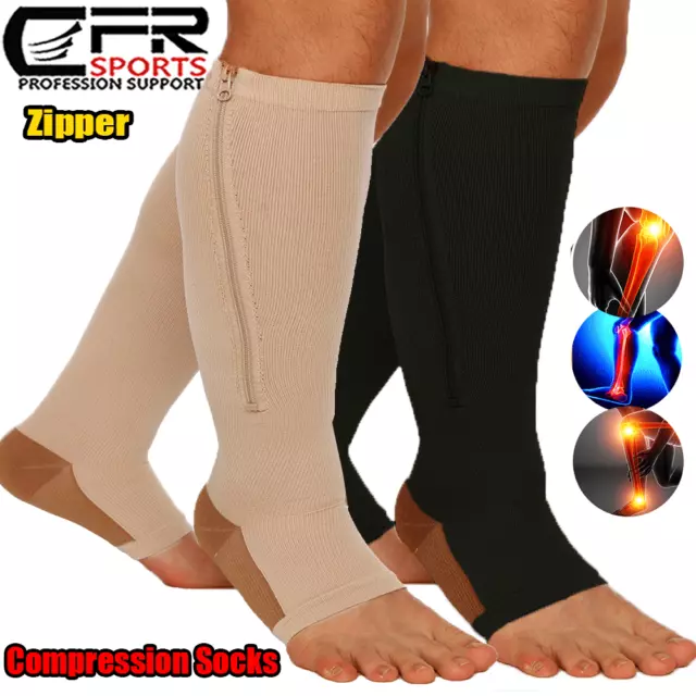 Copper Zipper Compression Socks Support Graduated Stockings Mens Women 20-30mmHg