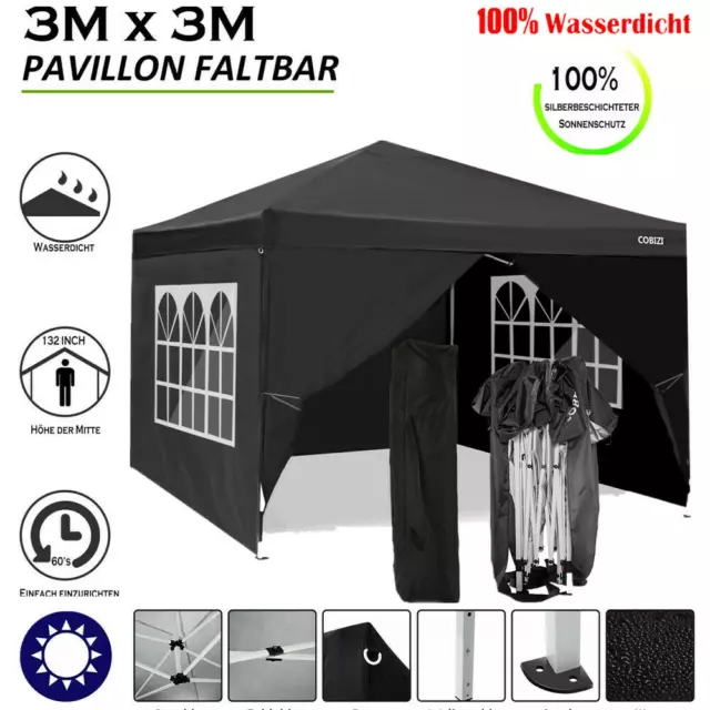 3x3M Pavillon Wasserdicht Flatpavillon Gartenpavillon Partyzelt Gartenzelt Klapp