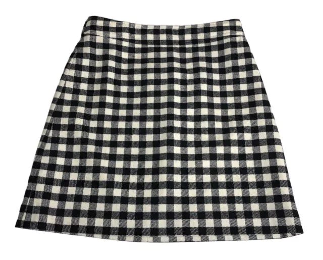 J Crew Skirt Womens 2 Black White Buffalo Plaid Wool Blend Mini Lined Flaw