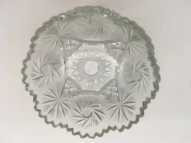 Antique Vintage American Brilliant Cut Glass Crystal Bowl-Unique Pinwheel Design