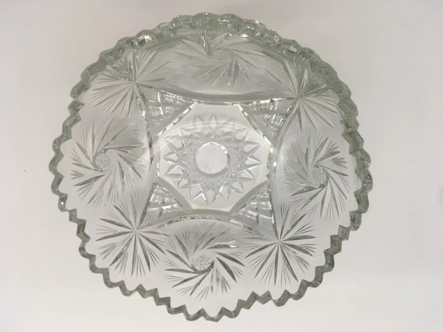 Antique Vintage American Brilliant Cut Glass Crystal Bowl-Unique Pinwheel Design
