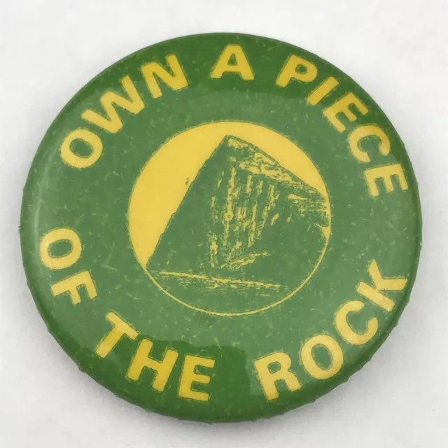 Own A Piece Of The Rock Green Yellow Vintage Pin Button Pinback