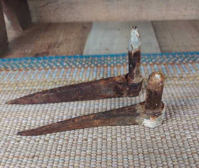 Early Hand Forged Iron Hinge Pins Antique Primitive Door Farm Barn Gate Pair