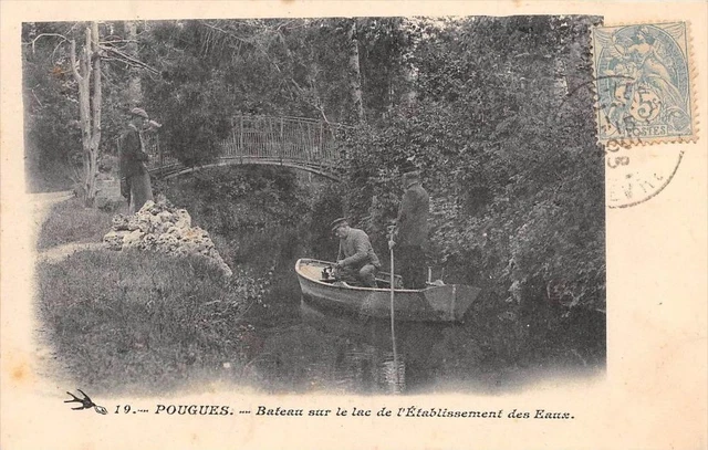 Cpa 58 Pougues Bateau Sur Le Lac De L'etablissement