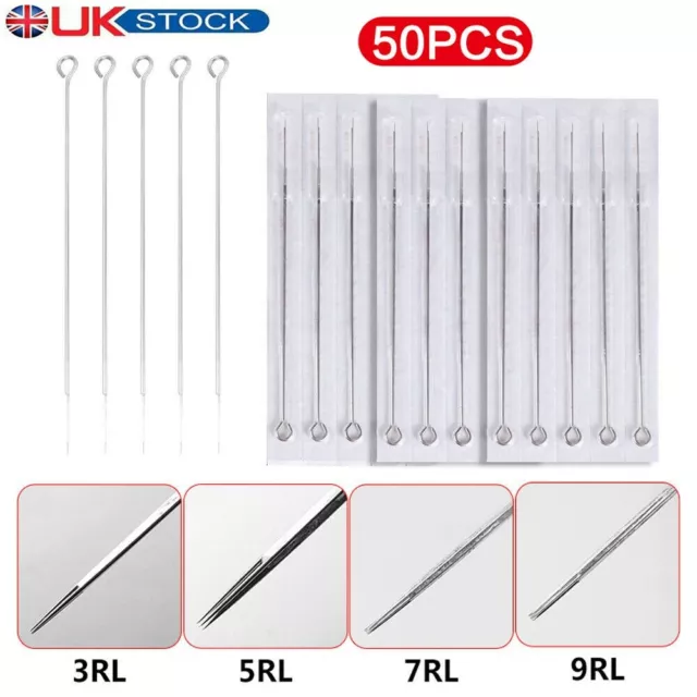 50pcs Professional Disposable Tattoo Needle Round Liner 1/3/5/7/9 RL Mixed Size