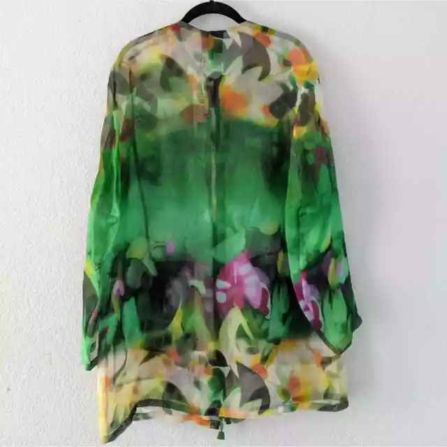 NWT $3990 Akris Grand Hedge Deidra Organza Silk green floral Coat 8 3