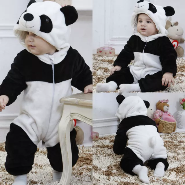 Newborn Baby Boy Girls Winter Warm Panda Hooded Romper Jumpsuit Outfits Costume