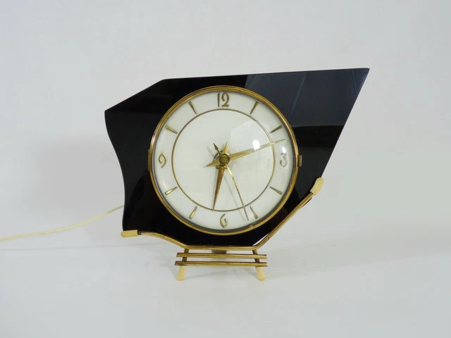Horloge de table électrique Hilbink vintage, pendule marbre et laiton