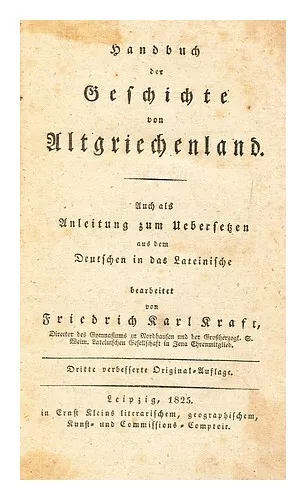 KRAFT, FRIEDRICH KARL Handbuch der Geschichte von Altgriechenland 1825 Paperback