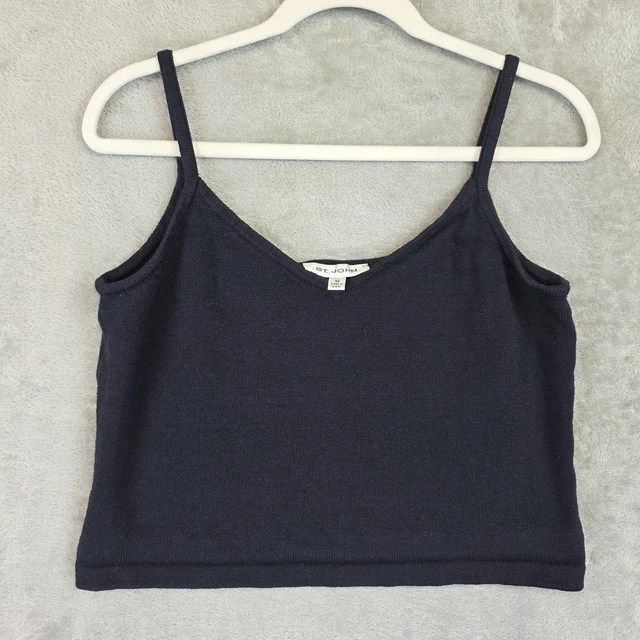 St John Tank Top Womens Medium Black Knit V Neck Camisole Crop Made USA St John Tank Top Womens Medium Black Knit V Neck Camisole Crop Made USA
