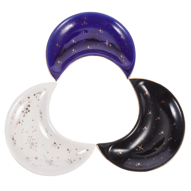 3 Pcs Ceramic Crystal Holder Entryway Catchall Tray Moon Ring