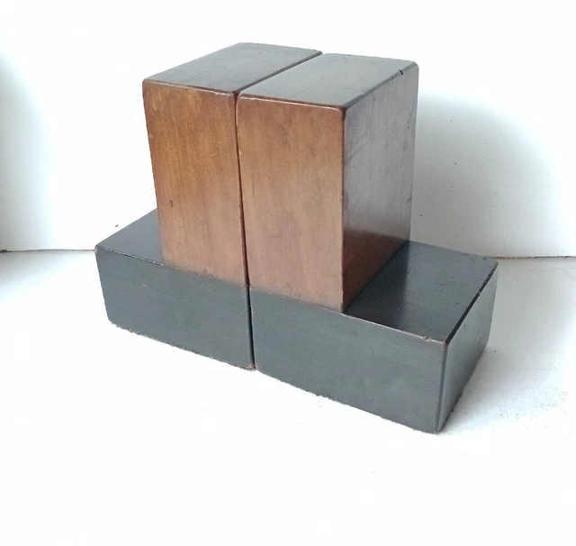 COPPIA FERMALIBRI ART DECÒ LEGNO CUBISMO WOOD BOOKENDS cubism era 30s