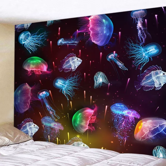 Psychedelic Black Tapestry Wall Hanging Large Fabric Jellyfish Fish Room Decor