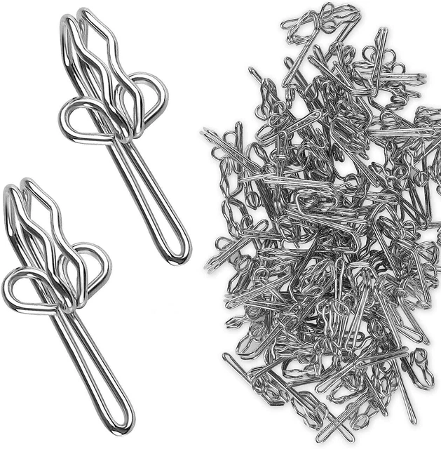 100 GANCHOS DE CORTINA DE PLATA FUERTES nuevos níquel metal costura costura gancho cinta plisada