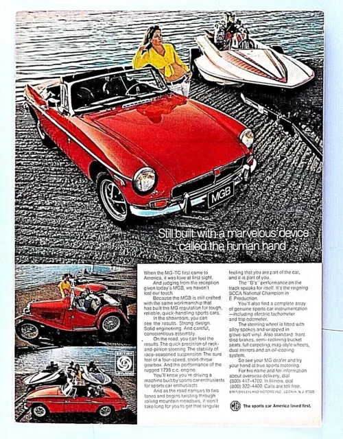 1973 MG Convertible Vintage Red Convertible TC Speed Boat Original Print Ad