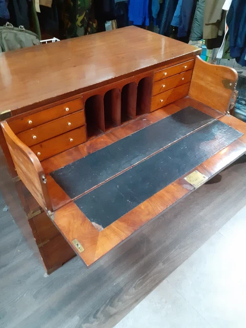 VICTORIAN MAHOGANY BRASS BOUND MILITARY CAMPAIGNE CHEST SECRETAIRE - officers
