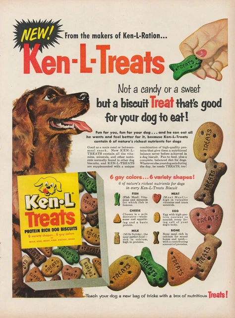 1955 Ken-L-Treats Not Candy or Sweet But Biscuit Dog Irish Setter Print Ad