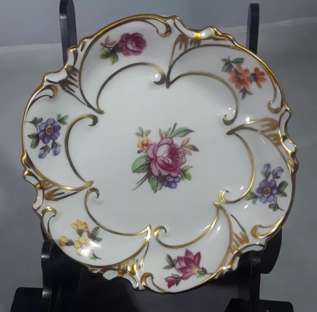 Vintage Jl Menau Graf Von Hennerberg  German Porcelain Fancy Gilded Floral Dish