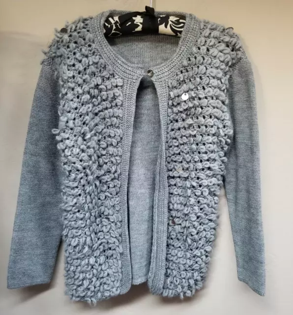 Mayoral Euro Boutique Girls Cardigan Sweater Size 16 Sequin & Loops Gray Alpaca