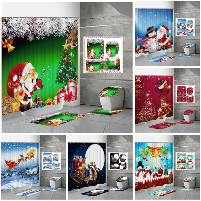 Bathroom Shower Curtain Toilet Lid U Shaped Mat Floor Mat Four Piece Bathroom