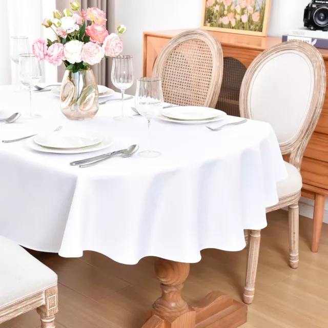 Oval Tablecloth 60 x 84 Inch Washable Polyester Table Cloth Solid White Wrink...