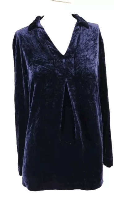 3875 Sundance Blouse Womens Midnight Blue Crushed Velvet Silk Rayon Top M