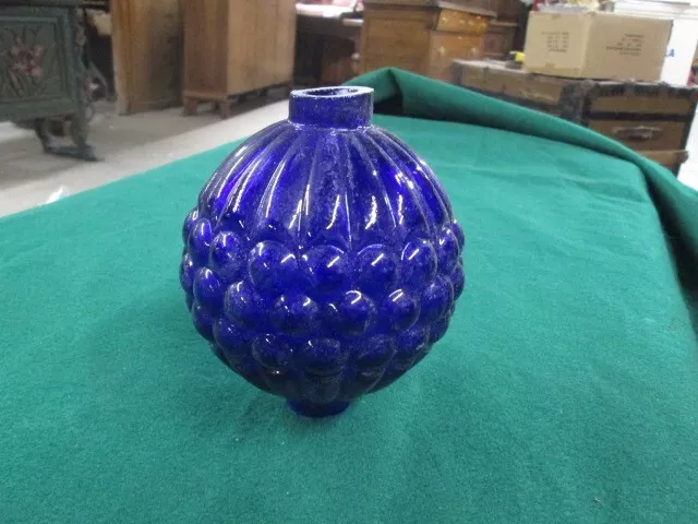 Glass Cobalt Blue Lightning Rod Ball Embossed Bubble Pattern Old Barn Farm