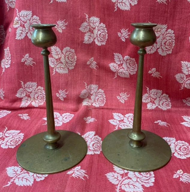 Antique Brass Arts & Crafts Mission Style Candlesticks Jarvie