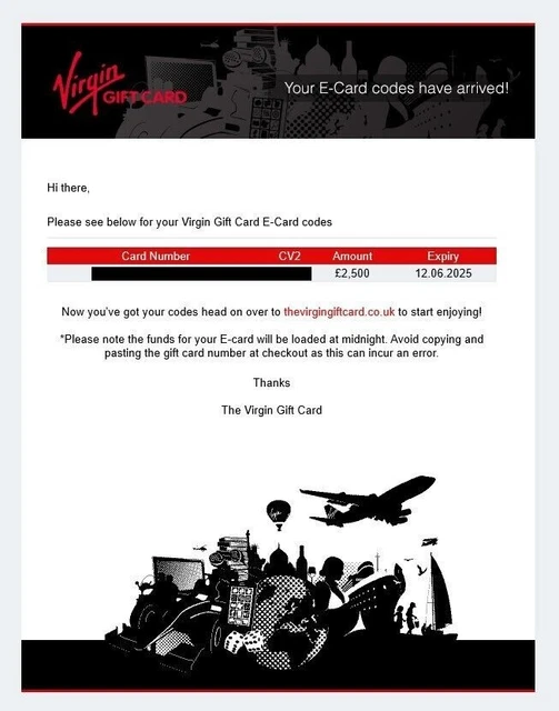 Virgin Gift Card / Flight eVoucher / Save on Flights/Holidays / Worth £2500 Virgin Gift Card / Flight eVoucher / Save on Flights/Holidays / Worth £2500
