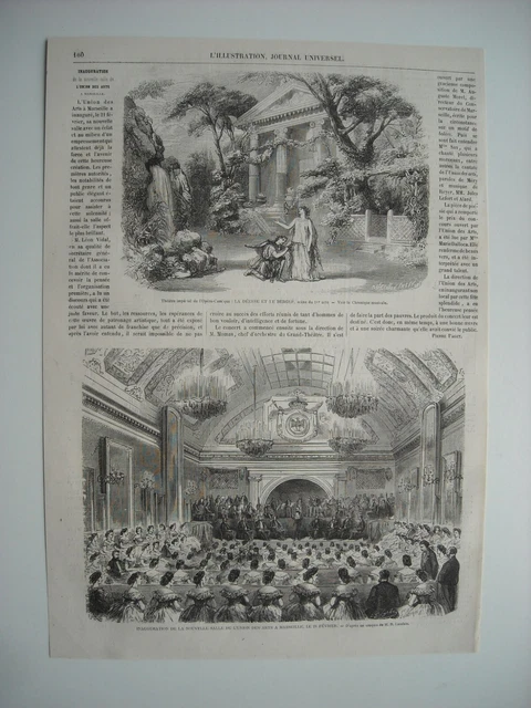 Gravure 1863. A Marseille, Inauguration De La Nouvelle Salle De L’union Des Arts