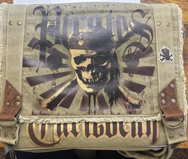RARE Vintage Pirates Of The Caribbean Disney Messenger Pin Bag Book  W/ Cork