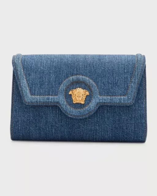 Sold Out Style! Versace La Medusa Mini Denim Shoulder Bag Navy