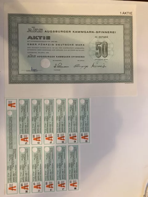 AKS AG Aktie, unentwertet mit Kuponbogen, 50 DM 1976, historisch