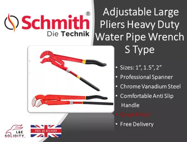 Adjustable Pliers Large Heavy Duty S Type Swedish Pipe Wrench Water Pump Schmith