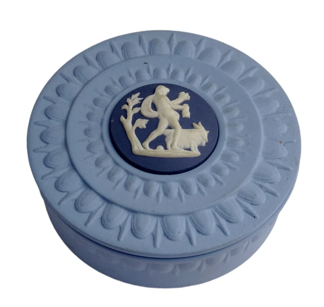 Wedgwood Jasper White On Portland Blue Cameo Pale Blue Mercury Circular Box
