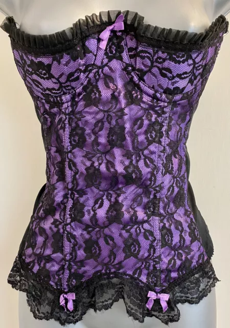 Frederick’s Of Hollywood Purple & Black Underwired Bustier Corset 1/2 Cup Bra 32