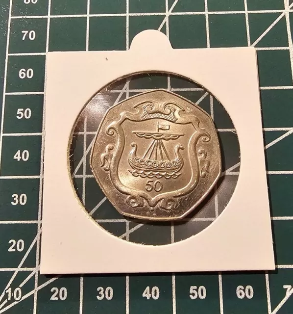 1987 Rare Isle of Man 50p - Viking Longboat In A Shield