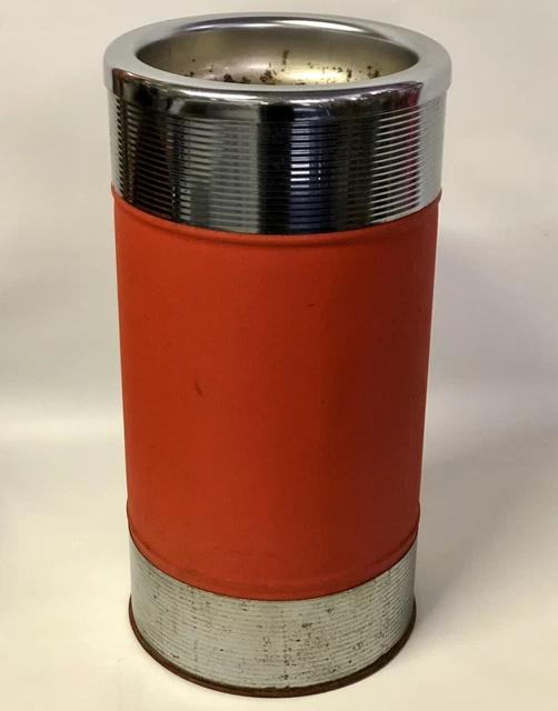 Vintage Mcm Ex-Cell Orange Chrome 20" Trash Waste Can Gas Station Bar Restaurant