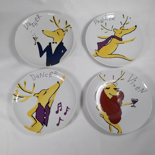 Pottery Barn Santa's Reindeer Appetizer Plates Set of 4 Assorted from 2003
