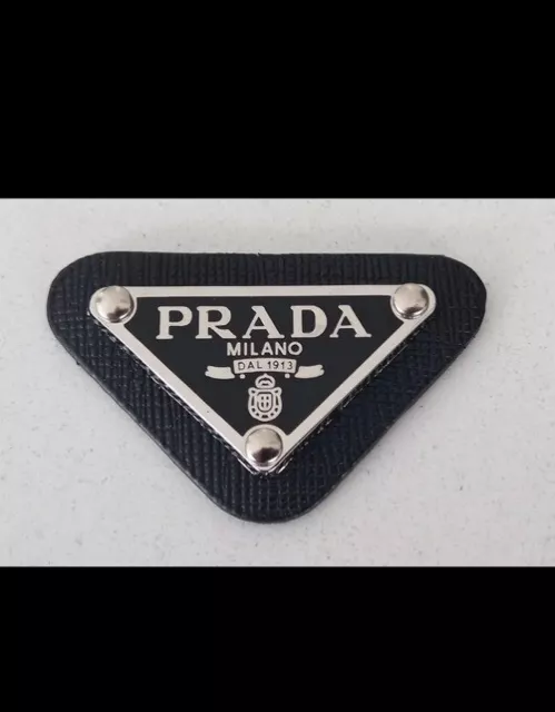 PRADA Logo Triangle Black and Silver Badge Pendant clothing emblem (With Pin)