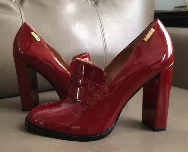 New Calvin Klein Women's Kathryn Penny Loafers High Heels Red Sz 5, 5.5 M 2