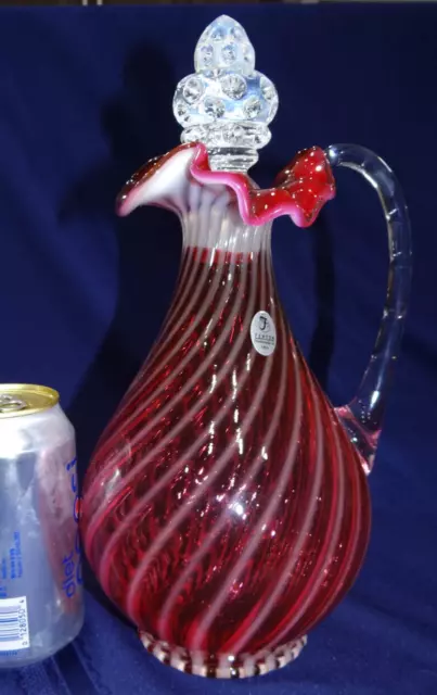 Fenton Cranberry Opalescent Decanter Optic Spiral Swirl  Large 11.25" Tall Glass