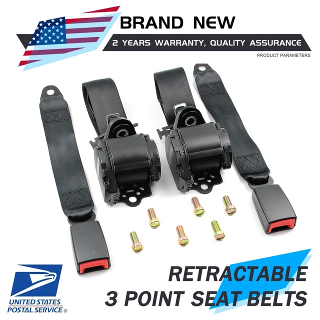 2set Retractable 3 Point Safety Seat Belt Straps Car Vehicle Adjustable Belt Kit