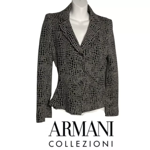 Armani Collezioni Black Tan Italian Wool Blend Blazer Jacket Long Sleeve Size 4