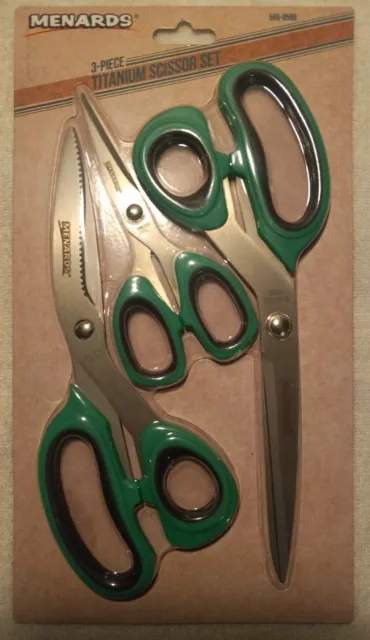 Menards 3 Piece Scissor Set Titanium Coated Stainless Steel  - NEW - Sealed